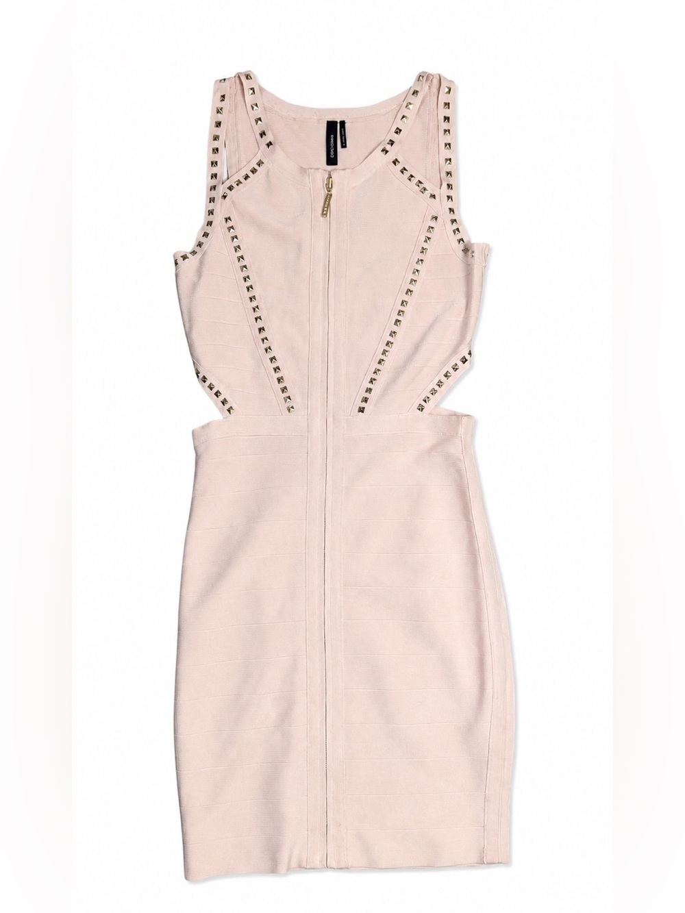 Marciano Powder Pink Studded Cut-Out Mini Dress Zip Front Bodycon Glam Y2K
